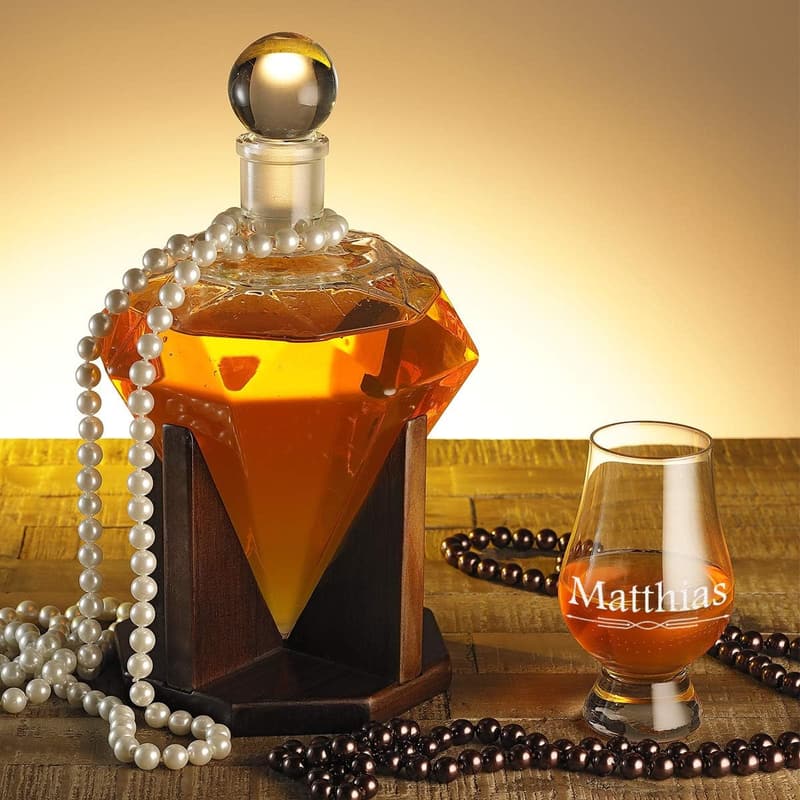 Personalisierter Dekanter im Diamanten-Design mit Glencairn Glas - 1000ml Whisky Set für Whiskyliebhaber