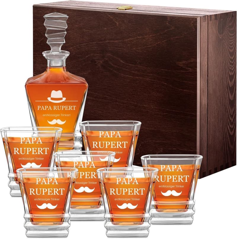 Whisky Dekanter Set aus Kristallglas mit 6 Gläsern für Männer zum Geburtstag