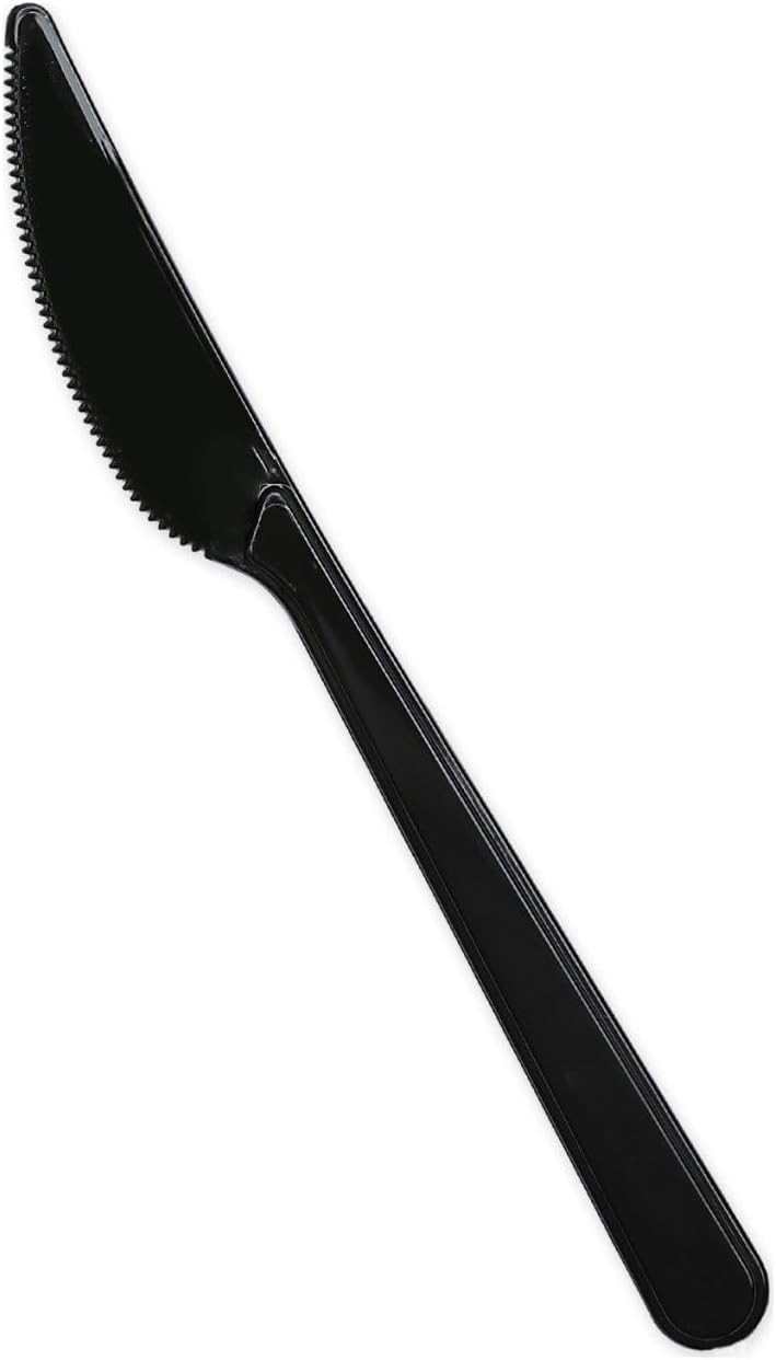 100 Stück Mehrweg Plastikmesser - Reusable Premium Grillbesteck, Schwarz