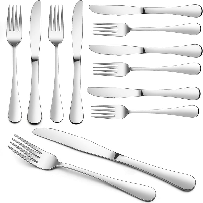 Steakbesteck Set für 6 Personen, 12-teilig, Edelstahl mit klassischem Griff