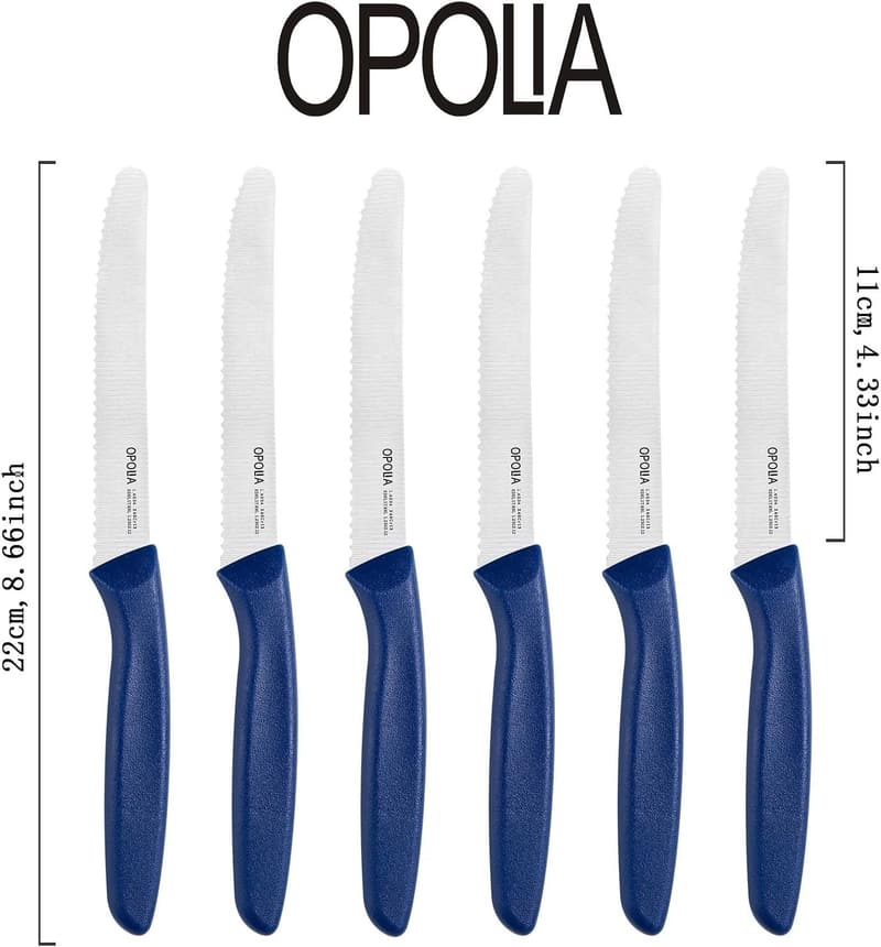 OPOLIA 6er Set Blaue Frühstücksmesser aus rostfreiem Edelstahl