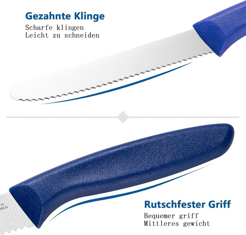 OPOLIA 6er Set Blaue Frühstücksmesser aus rostfreiem Edelstahl