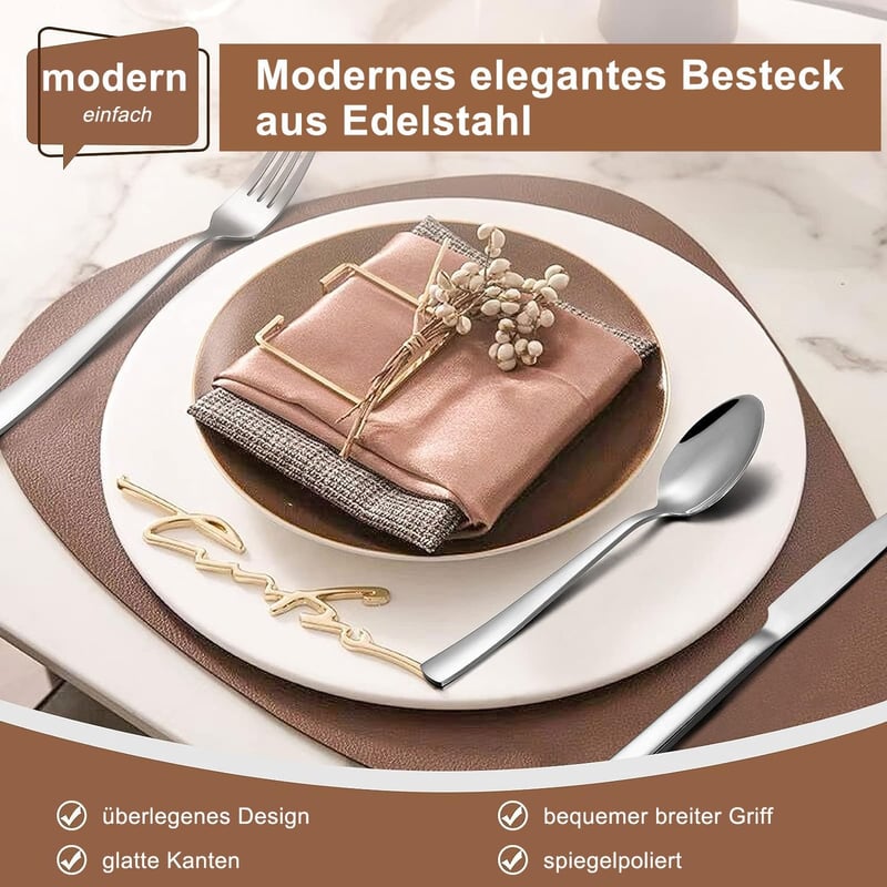 Edelstahl Besteckset für 6 Personen – Elegantes 36-teiliges Set mit Steakmessern, spülmaschinenfest