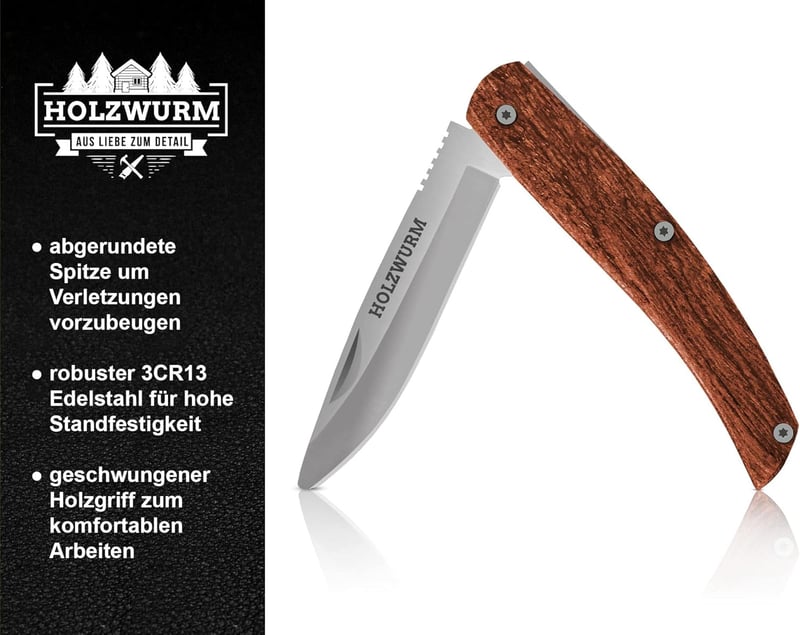 HOLZWURM Klapp-Schnitzmesser für Kinder, abgerundete Spitze
