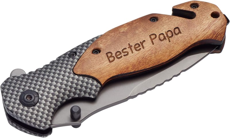 Graviertes Taschenmesser für Papa – Vatertagsgeschenk mit Holzgriff