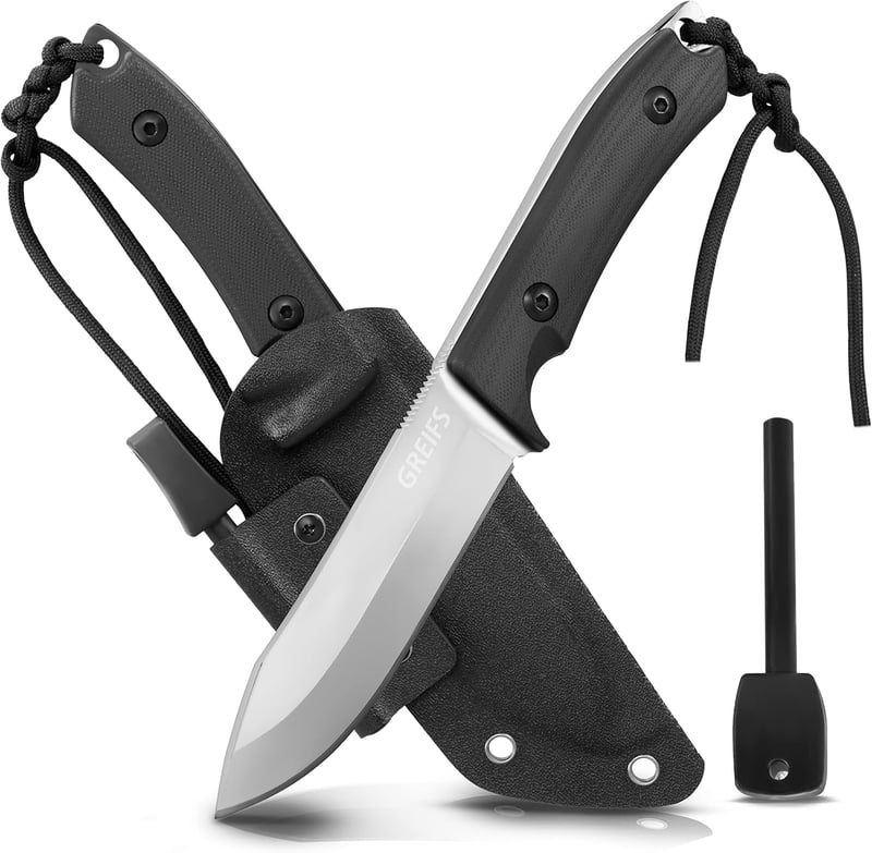 GREIFS® D2 Stahl Outdoor-Messer mit Kydex-Holster und Feuerstahl