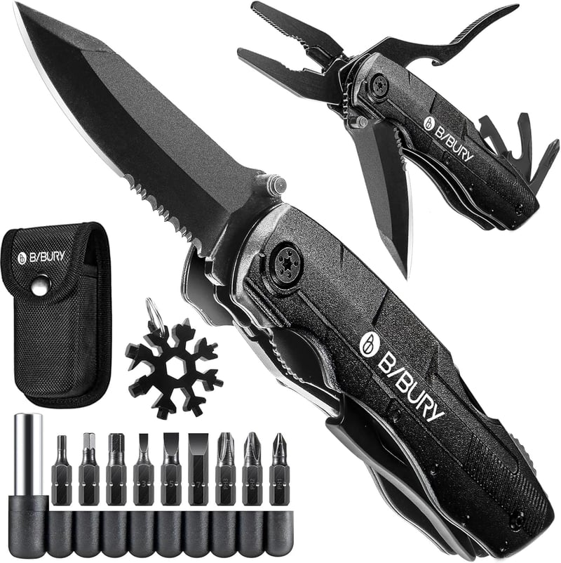 BIBURY Multitool Taschenmesser für Männer - Geburtstagsgeschenk & Camping Zubehör