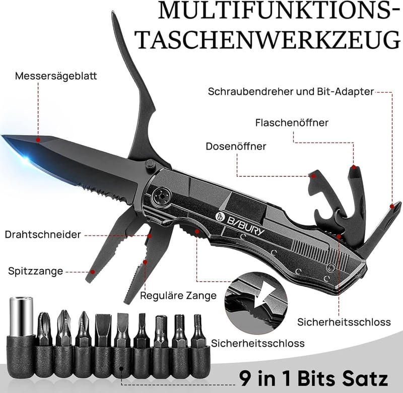 BIBURY Multitool Taschenmesser für Männer - Geburtstagsgeschenk & Camping Zubehör