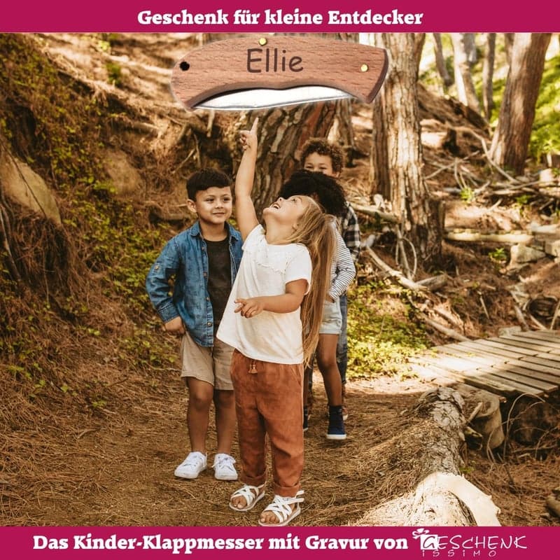 Personalisiertes sicheres Holz-Klappmesser für Kinder mit Namensgravur