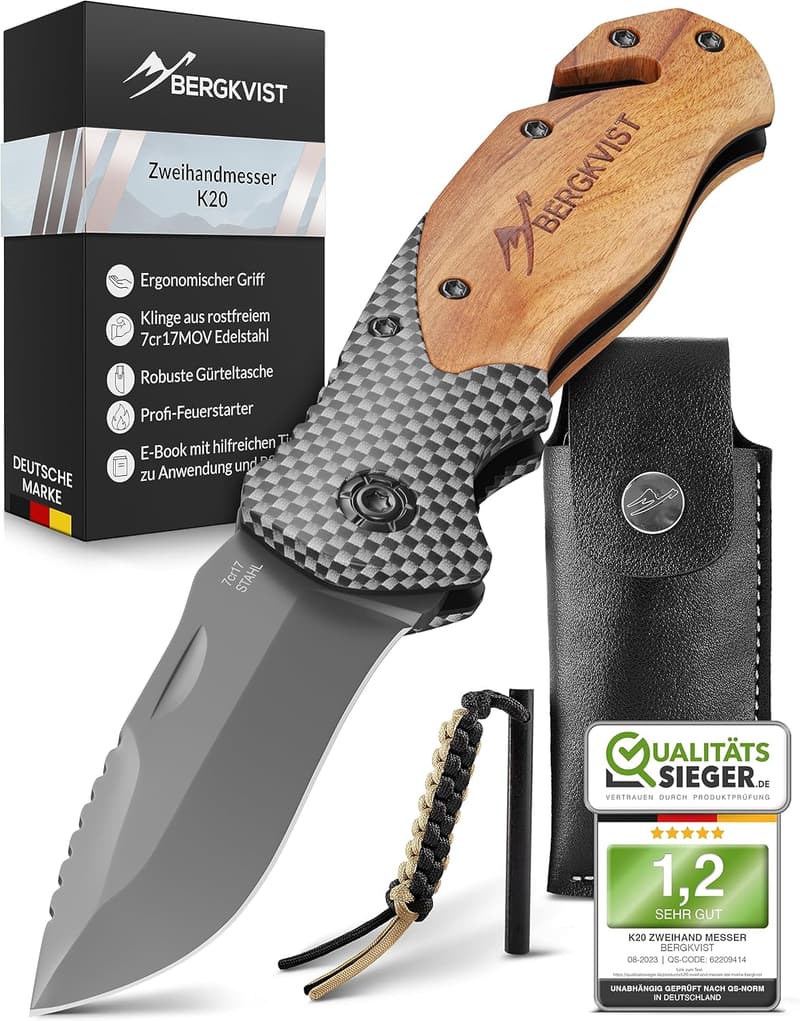 BERGKVIST® K20 3-in-1 Klappmesser mit Holzgriff und Titanium