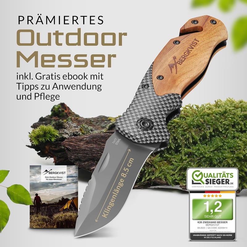 BERGKVIST® K20 3-in-1 Klappmesser mit Holzgriff und Titanium