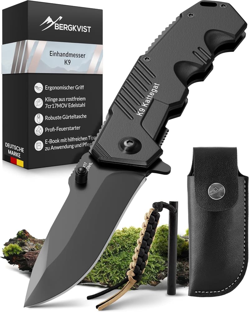 Bergkvist® K9 Klappmesser – scharfes Outdoor-Messer mit Edelstahlklinge