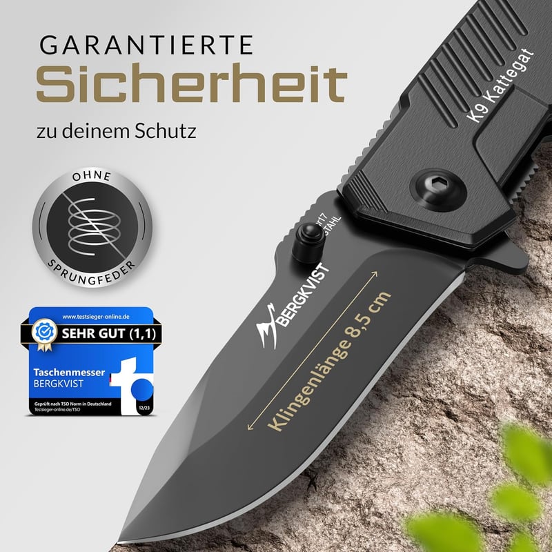 Bergkvist® K9 Klappmesser – scharfes Outdoor-Messer mit Edelstahlklinge