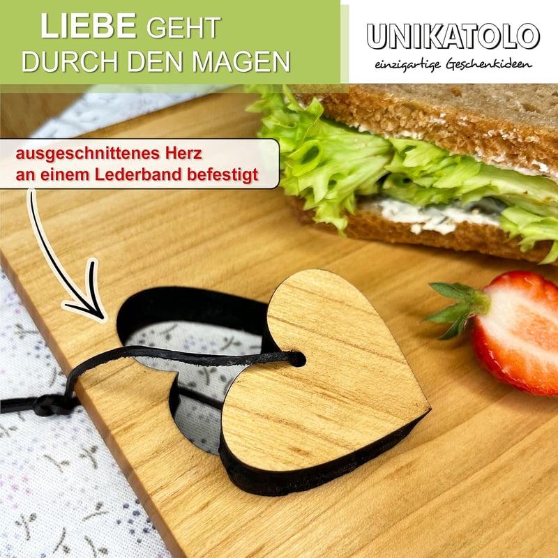 Personalisierte Holzschneidebrett-Herz für Hochzeitspaar mit Name & Datum