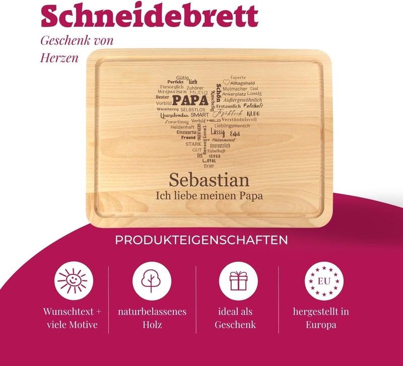 Personalisierte Holzschneidebrettchen mit Gravur für Väter – 30x20 cm