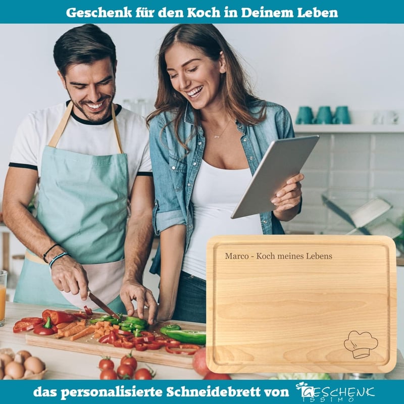 Personalisierte Holz-Schneidebretter mit Saftrille und Gravur