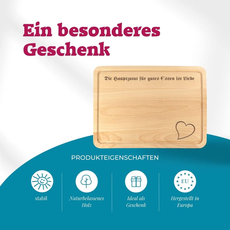 Personalisierte Holz-Schneidebretter mit Saftrille und Gravur