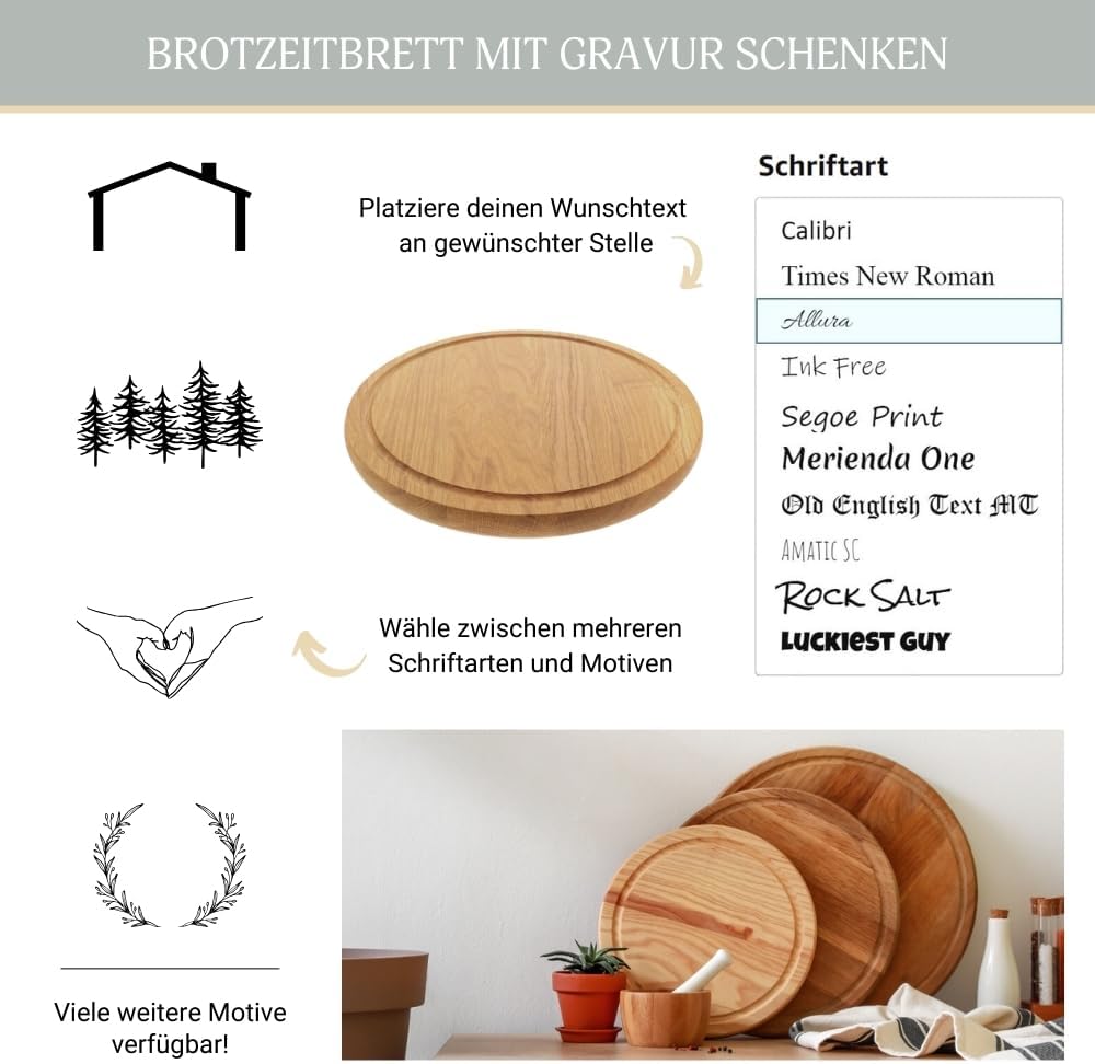 Personalisierbares Eichen-Schneidebrett mit Gravur für Paare, 30 cm