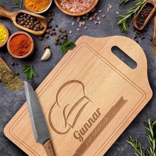 Personalisierte Buchenholz-Schneidebrett mit Gravur für Männer, 38x23 cm