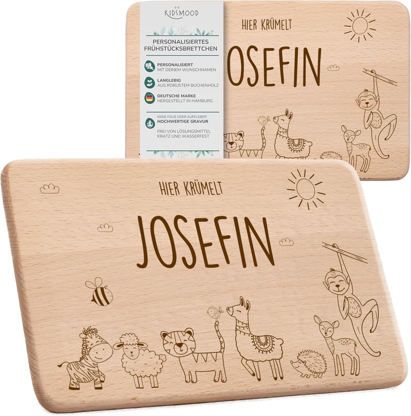Personalisierte Holz-Schneidebrettchen mit Tier-Design für Kinder