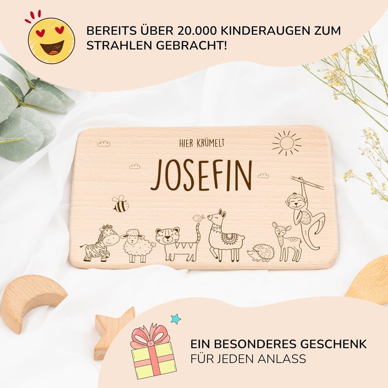 Personalisierte Holz-Schneidebrettchen mit Tier-Design für Kinder
