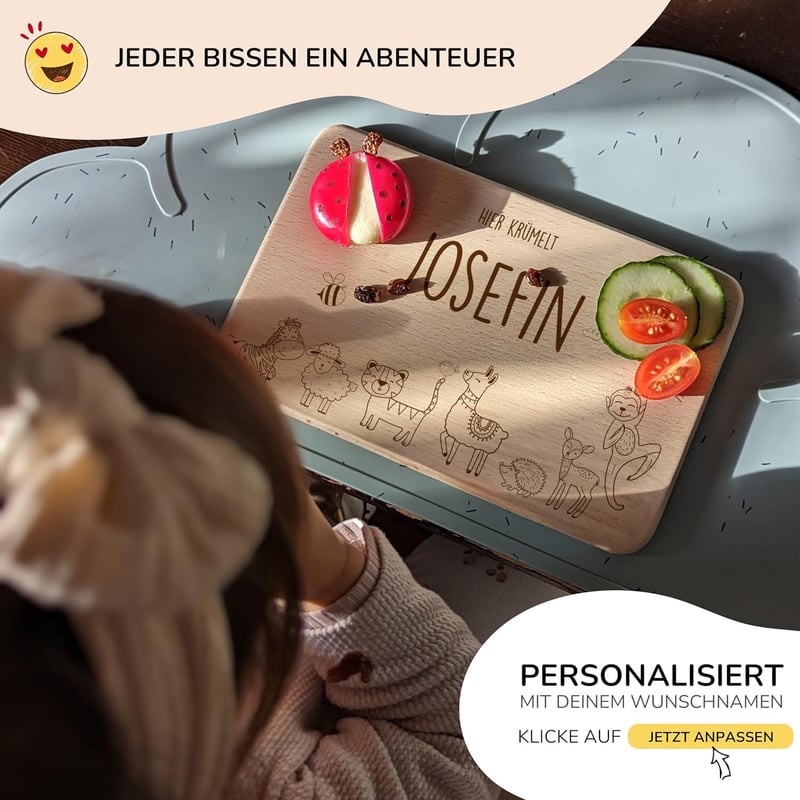 Personalisierte Holz-Schneidebrettchen mit Tier-Design für Kinder