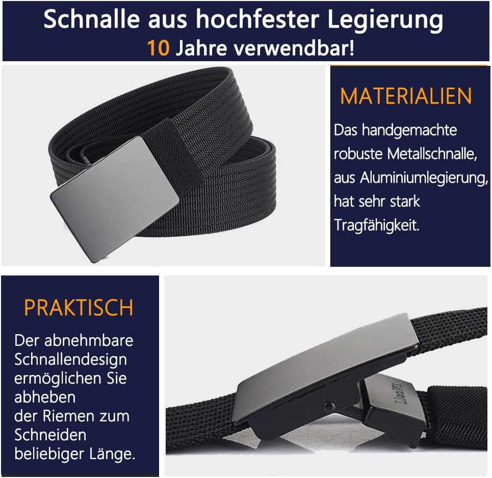 Verstellbarer Militärgürtel für Herren mit Metallschnalle 130 cm