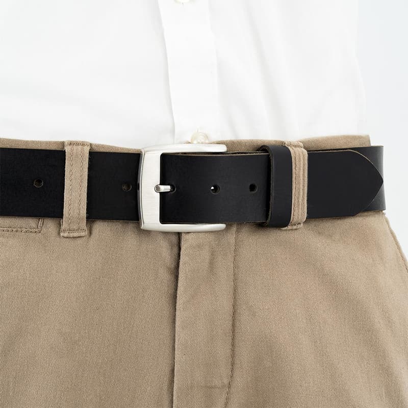 LINDENMANN Herrengürtel aus schwarzem Büffelleder, 40 mm