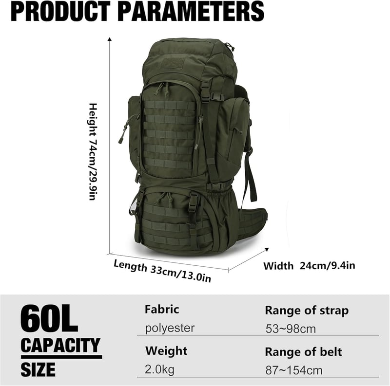 Mardingtop 60L Taktischer Rucksack mit Regenhülle für Outdoor-Aktivitäten