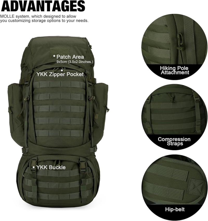Mardingtop 60L Taktischer Rucksack mit Regenhülle für Outdoor-Aktivitäten