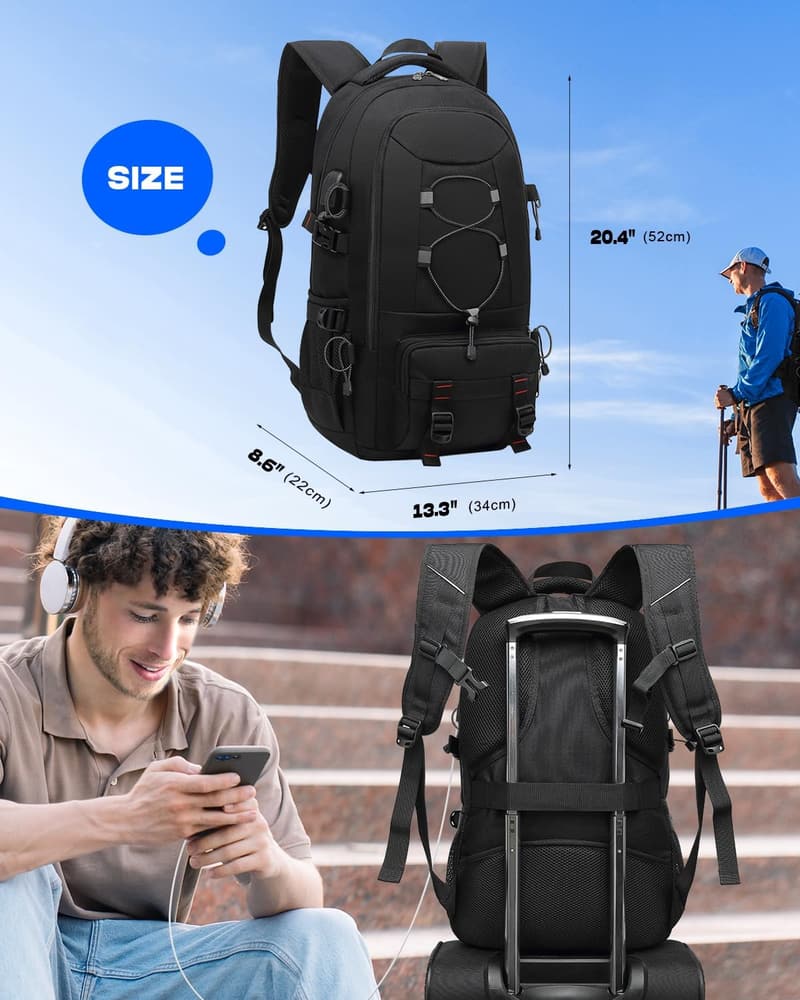 Wasserdichter Reiserucksack 45 l für Laptop, Trekking, Camping – Schwarz