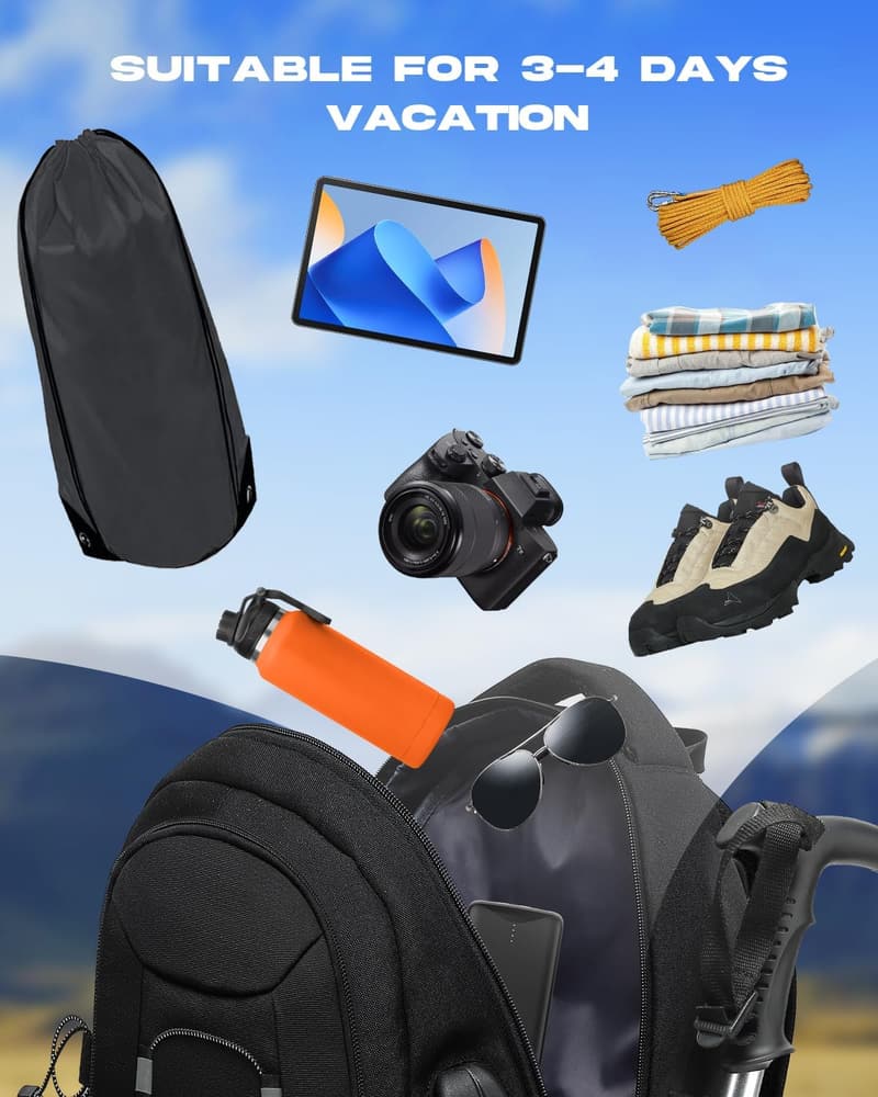 Wasserdichter Reiserucksack 45 l für Laptop, Trekking, Camping – Schwarz