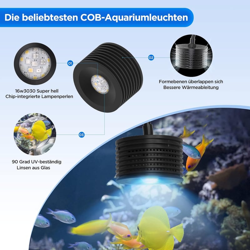 LED Aquariumbeleuchtung für Korallen, vollspektral, 20-45 cm