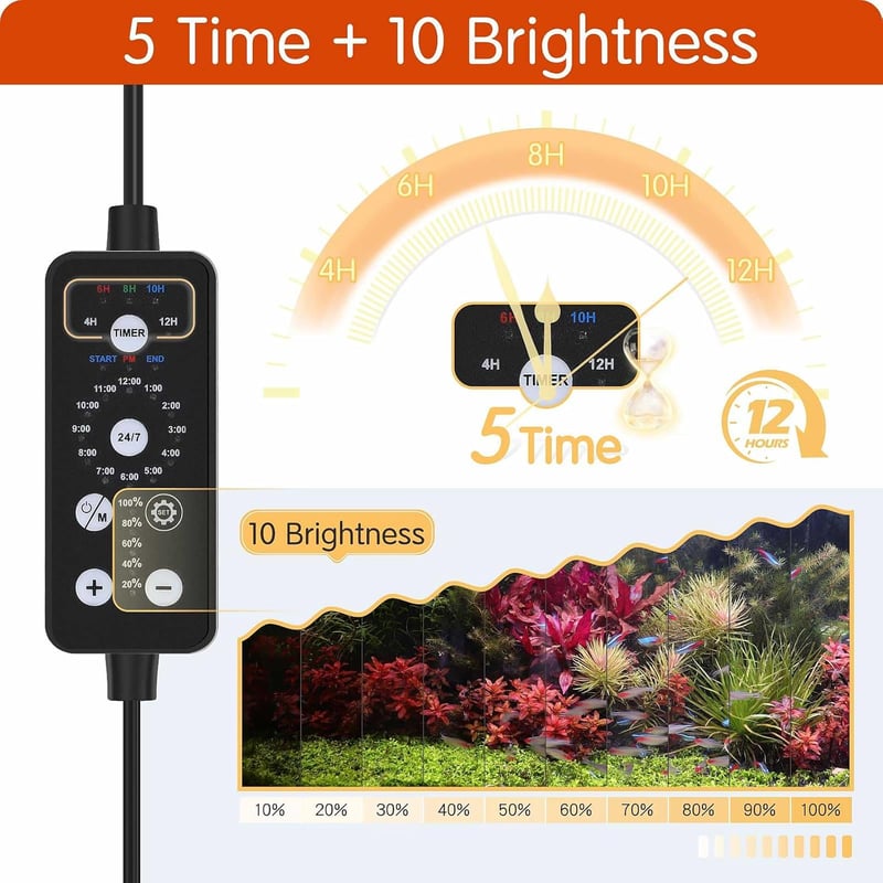 Aquarium LED Beleuchtung mit einstellbarem Timer und 9 Farben für 31-58 cm Tanks
