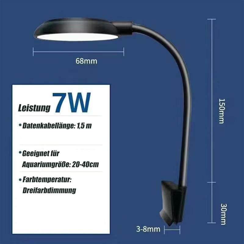 Clip-On Aquariumlampe 7W für 20-40 cm Aquarien, Weiß und Blau