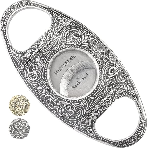 Zigarrenschneider mit Doppelklinge aus Edelstahl im Lederetui - Geschenk für Zigarrenliebhaber