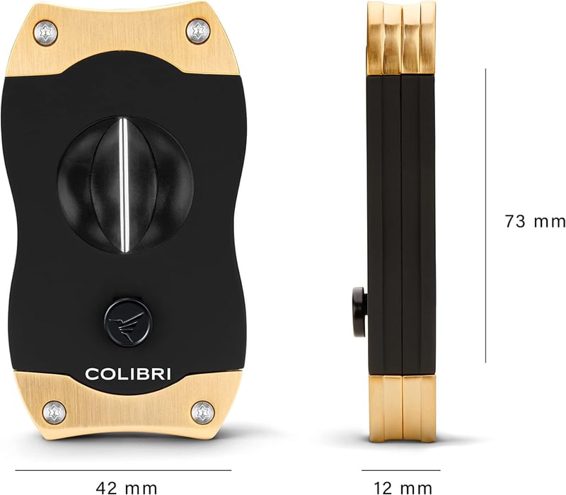 Ergonomischer V-Cut Zigarrenschneider für Zigarren bis 60+ Ringmaß, schwarz mit Goldakzenten