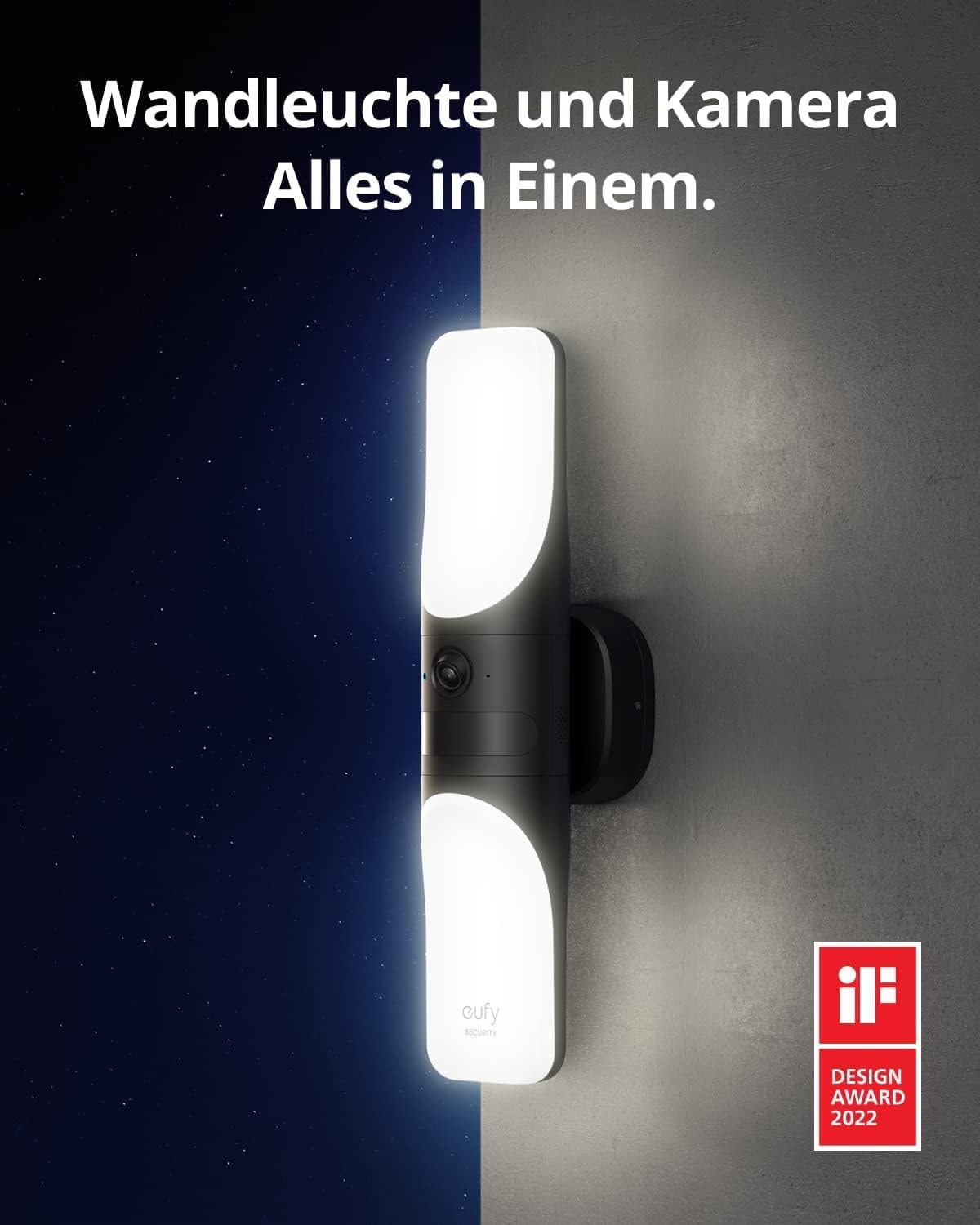 eufy Security 2K Außenleuchte mit Kamera, KI-Erkennung, IP65