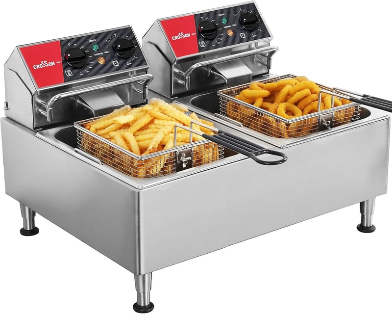 Elektrische Fritteuse 12L mit Doppeltank und 30-Minuten-Timer für Gastronomie