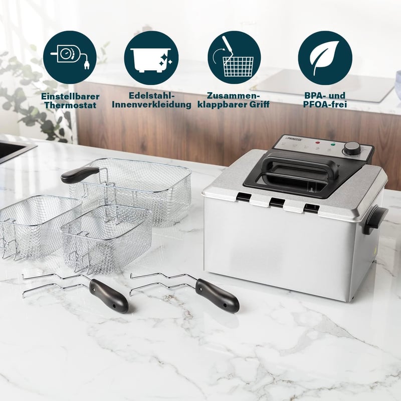 Fritteuse 5L mit 3 Körben und Thermostat für bis zu 7 Personen