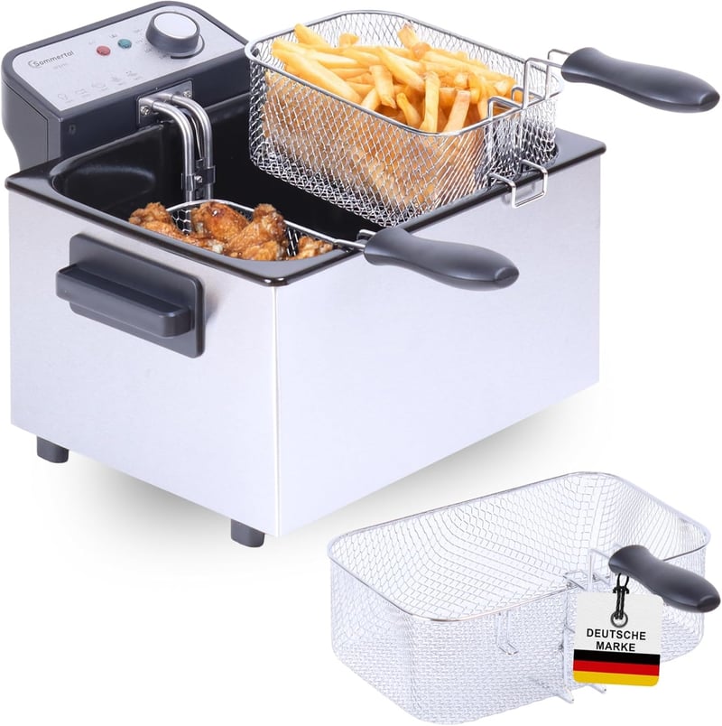 Sommertal XXL Fritteuse aus Edelstahl mit 3 Körben, 5L, 3000W