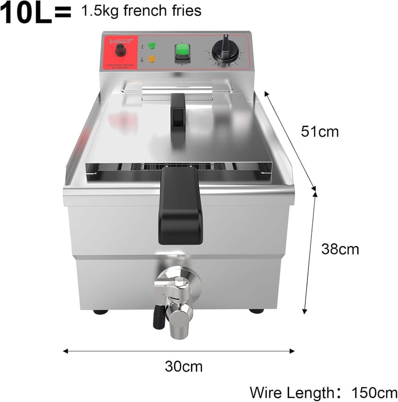Edelstahl-Fritteuse 3000W 10L mit Korb und Ablaufsystem