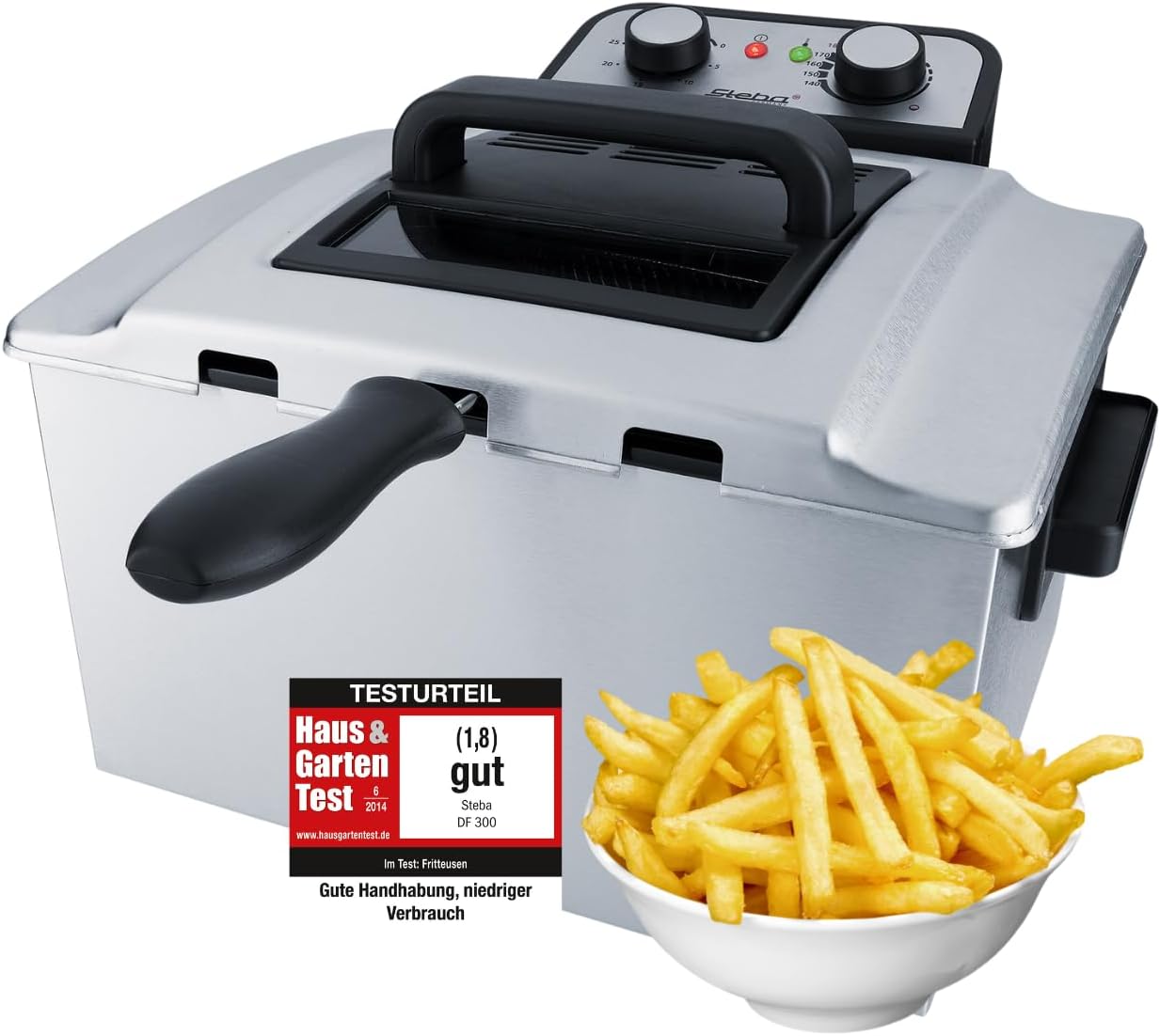Steba Edelstahl-Fritteuse 5L für 1,5kg Frittiergut, XXL-Korb