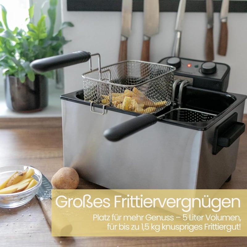 Steba Edelstahl-Fritteuse 5L für 1,5kg Frittiergut, XXL-Korb