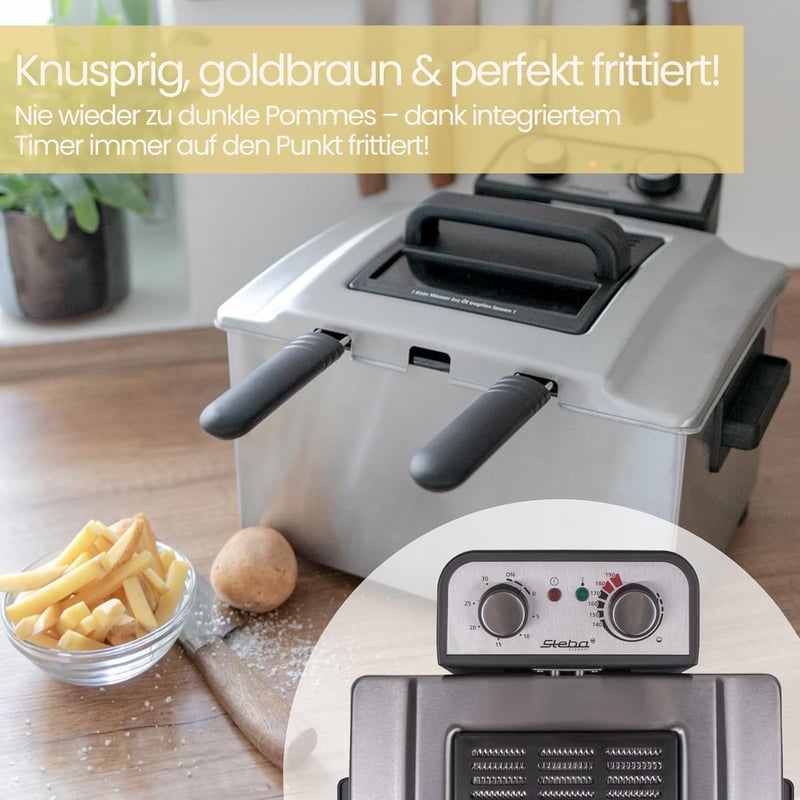 Steba Edelstahl-Fritteuse 5L für 1,5kg Frittiergut, XXL-Korb