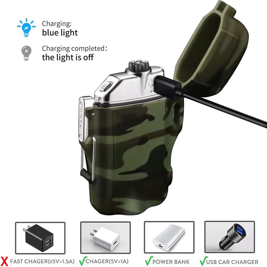 Wasserdichtes Doppelbogen-Plasma-Feuerzeug mit Taschenlampe und Survival-Notpfeife