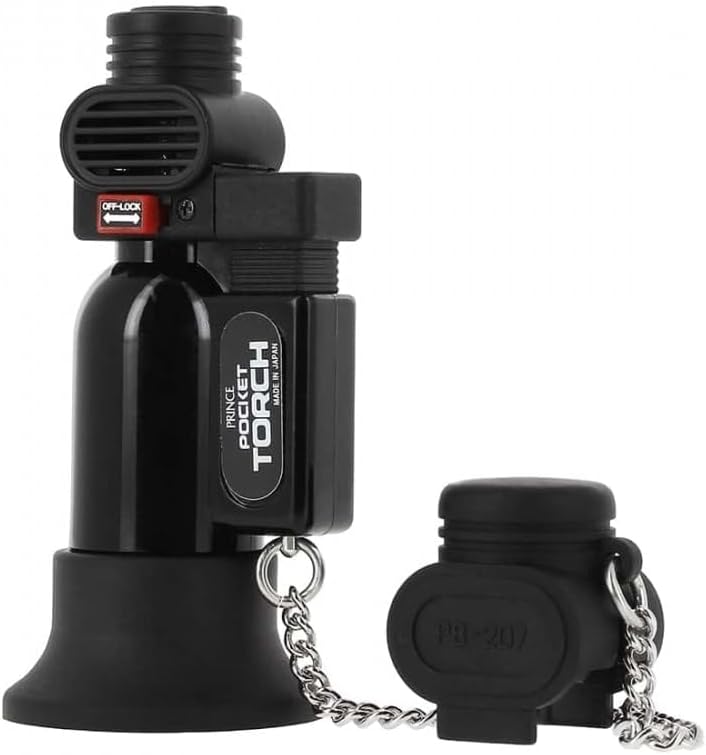 Schwarze PRINCE Taschenlampe mit integriertem Feuerzeug
