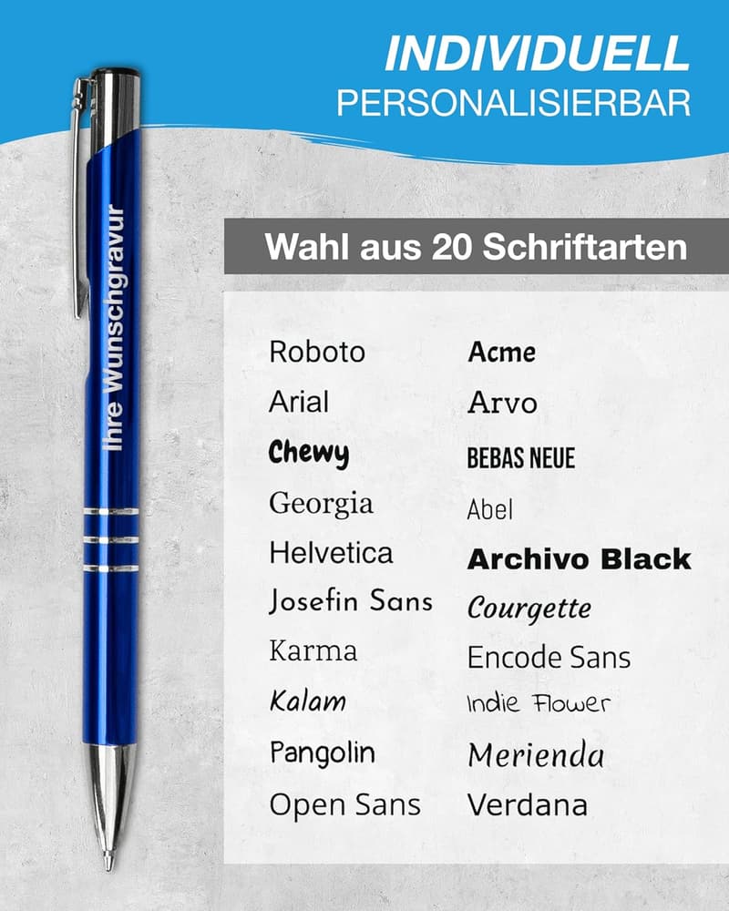 Personalisierte Metall-Kugelschreiber mit Wunsch-Gravur - 50 Stück in Blau
