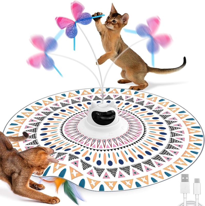 Interaktives elektrisches Katzenspielzeug mit Federn, 2-in-1 Versteckspiel
