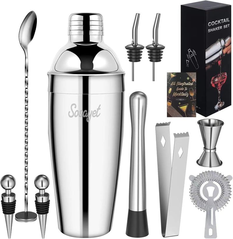 Edelstahl Cocktail Shaker Set mit Zubehör – 10-teiliges Set für Männer